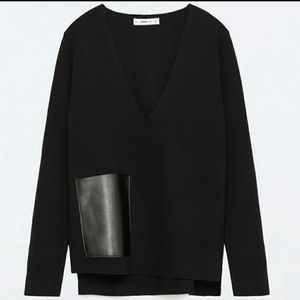 Zara Heavy Knit w/Black FauxLeather pocket Sweater